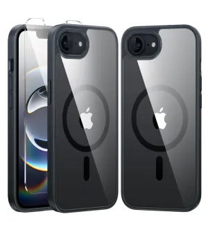 FNTCASE for iPhone SE 4/ SE 2025/ 16E Phone Case: Magnetic Translucent Shockproof Slim Phone Cover - Military Grade Drop Proof Hard Back Anti-Fingerprint Protective Case Rugged Design Modern Build Texture