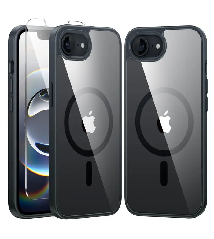 FNTCASE for iPhone SE 4/ SE 2025/ 16E Phone Case: Magnetic Translucent Shockproof Slim Phone Cover - Military Grade Drop Proof Hard Back Anti-Fingerprint Protective Case Rugged Design Modern Build Texture