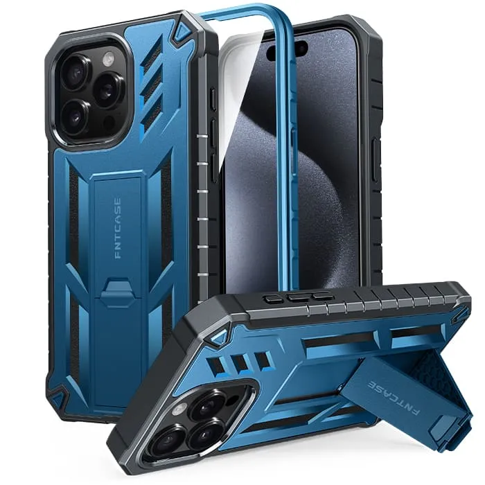 Modern feature Comfort Finish iPhone 15-Pro-Max Case: Military Grade Rugged Cell Phone Cover with Built-in Screen Protector and Kickstand