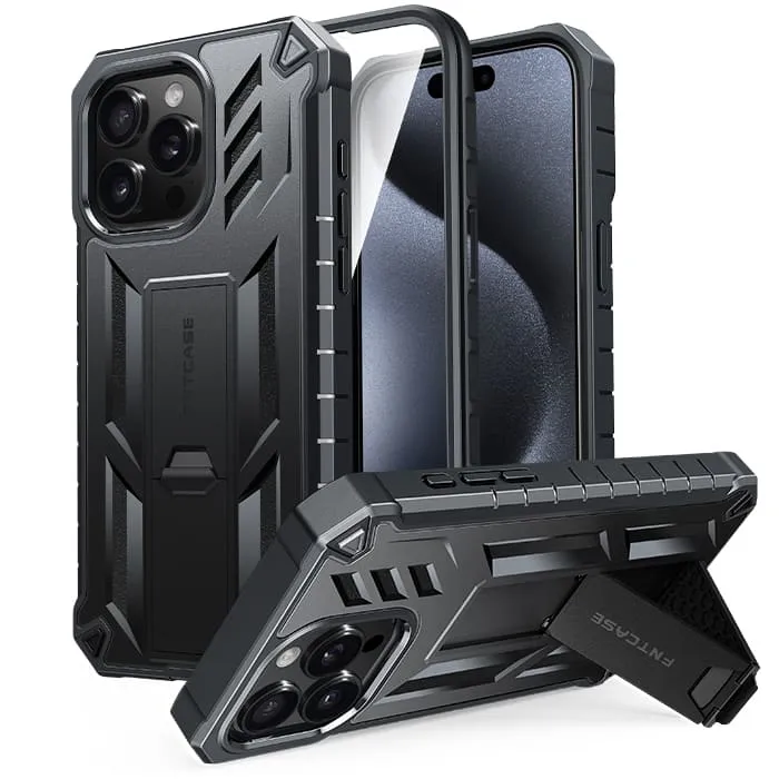 Colorful Finish Affordable option iPhone 15-Pro-Max Case: Military Grade Rugged Cell Phone Cover with Built-in Screen Protector and Kickstand