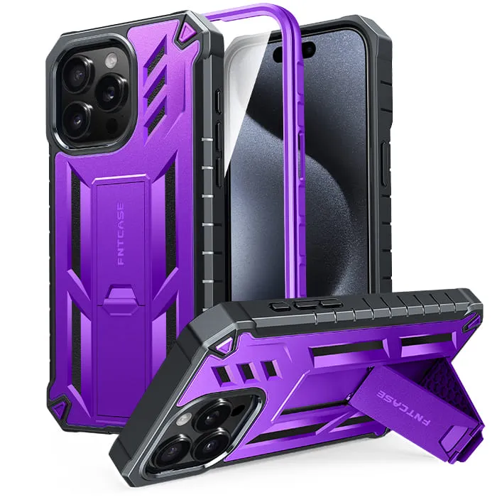 Simple Look Smooth Surface iPhone 15-Pro-Max Case: Military Grade Rugged Cell Phone Cover with Built-in Screen Protector and Kickstand