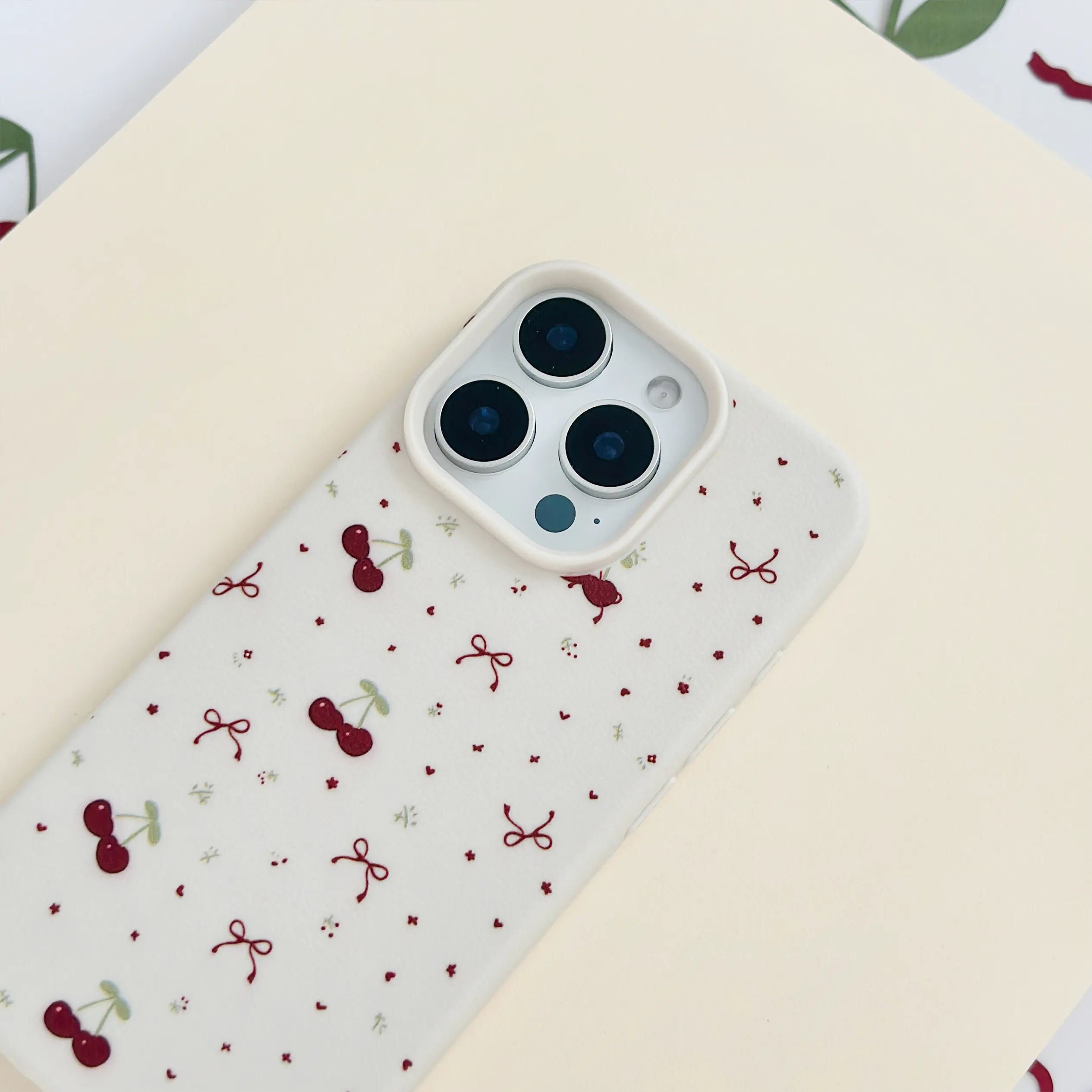 Ditsy Bows & Cherries Phone Case - Soft White Trendy Aesthetic Everyday Comfort