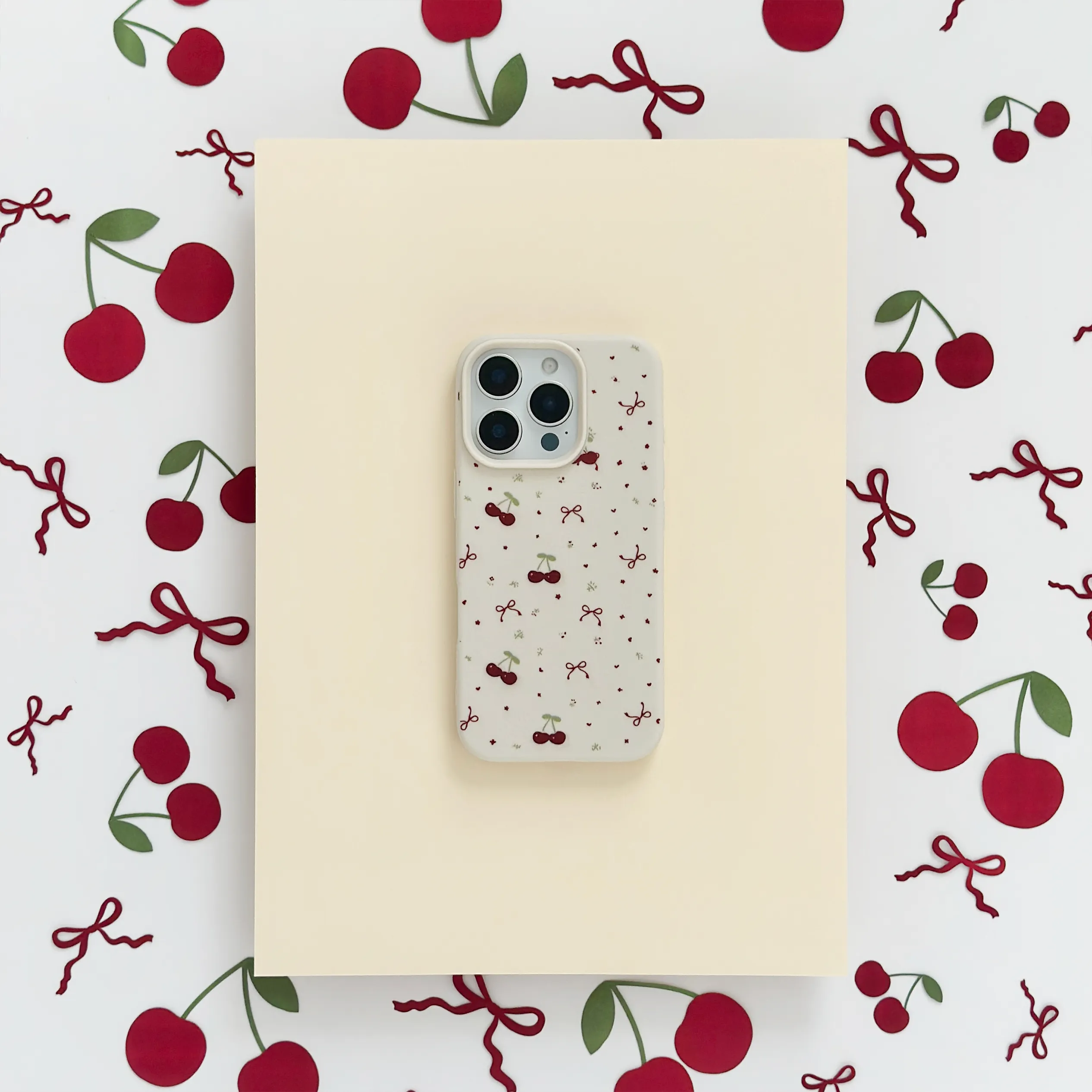 Slim Look Non Slip Ditsy Bows & Cherries Phone Case - Soft White