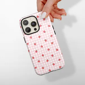 Protective Surface Compact Design Tough Phone Case - Gingham Ditsy Strawberries