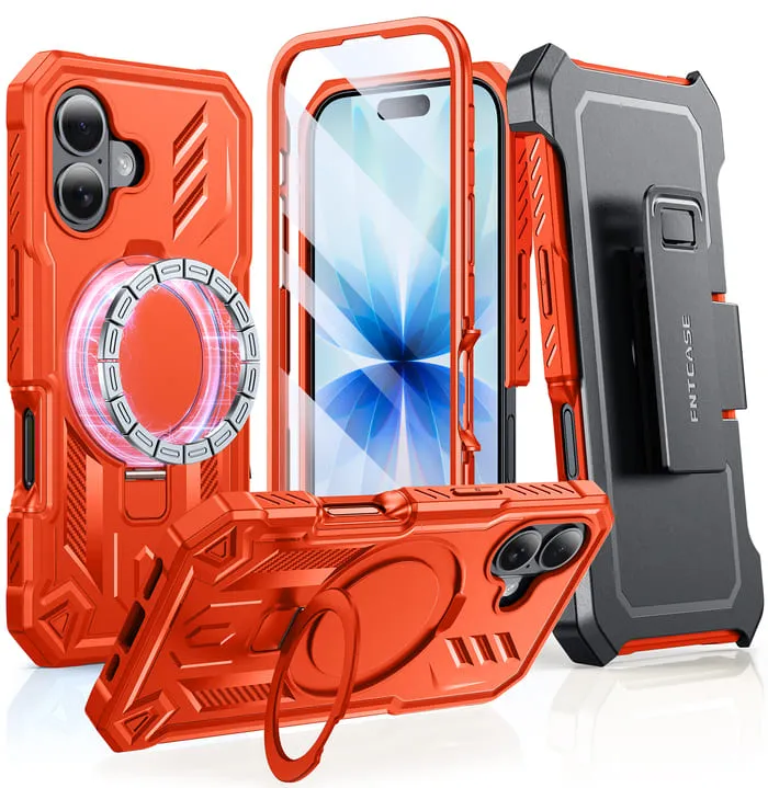 FNTCASE for iPhone 17 Case with Ring Holder Magnetic Kickstand Military Grade Shockproof Protective Rugged Cell Phone Cover with Belt Clip Holster Protective Detailing Strong Frame