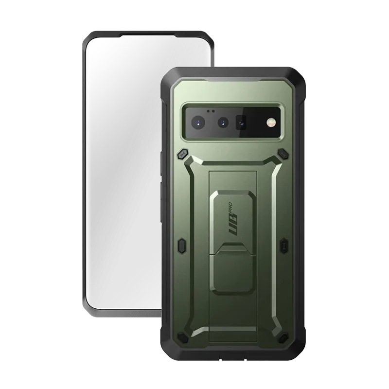 Google Pixel 6 Pro Unicorn Beetle PRO Rugged Holster Case-Dark Green Metal Texture