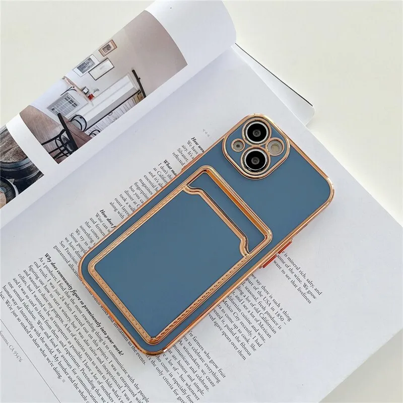 Luxury Gold Plating Card Holder Phone Case For iPhone Transparent Look Compact Look