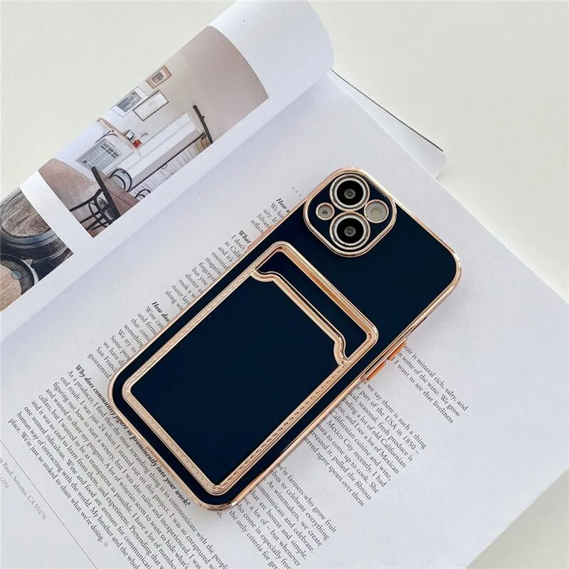 Luxury Gold Plating Card Holder Phone Case For iPhone Glossy Finish Look