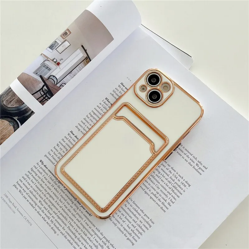 Luxury Gold Plating Card Holder Phone Case For iPhone Comfort Edge Texture