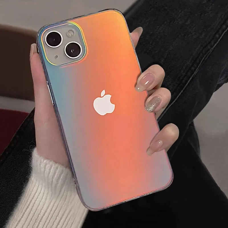 Luxury Matte Laser Gradient Clear Phone Case For iPhone Matte Protection