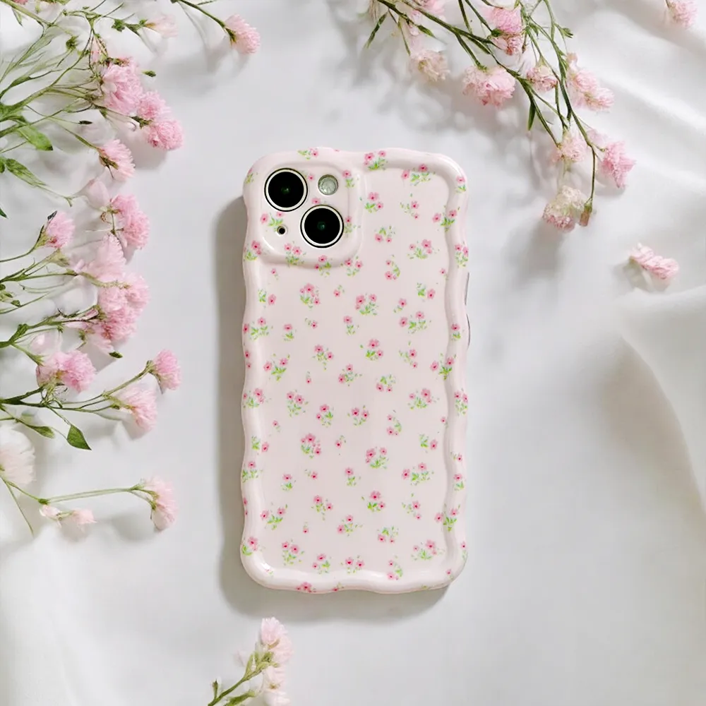 Wavy Phone Case - Ditsy Floral Pink Travel Essential Premium Surface Finish