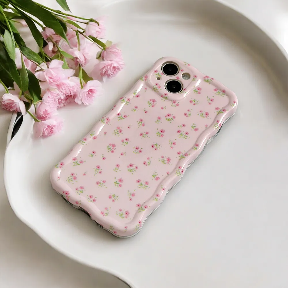 Wavy Phone Case - Ditsy Floral Pink Pocket Size Soft Layer