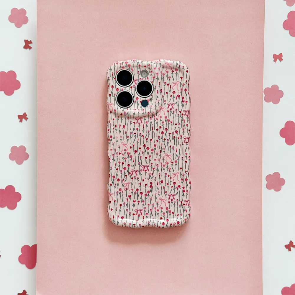 Wavy Phone Case - Peony Bow Compact Texture