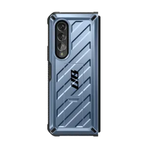 Premium Look Galaxy Z Fold4 Unicorn Beetle Kickstand Case with Screen Protector-Metallic Blue