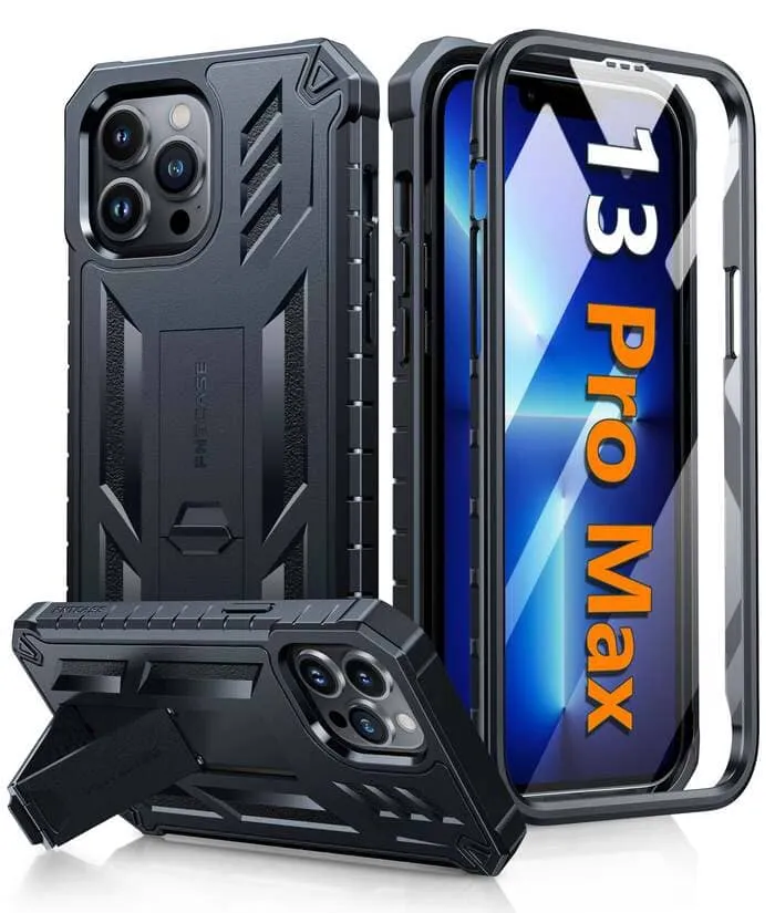 iPhone 13 Pro Max 6.7 inch Military Bumper Rugged Phone Case with Built-in Kickstand Comfort Fit Flexible Pattern Layer