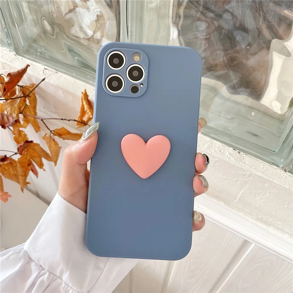 metal frame Matte Silicone Big Love Heart Phone Case for iPhone