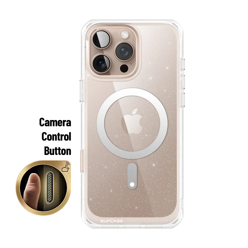 Protective Corners iPhone 16 Pro Max 6.9 inch Unicorn Beetle MAG Slim Clear MagSafe Camera Control Button Case-Glitter Pink