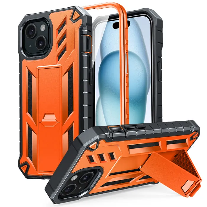 metal frame Modern Layer iPhone 15/ 14/ 13 Phone Case: Military Grade Shockproof with Kickstand