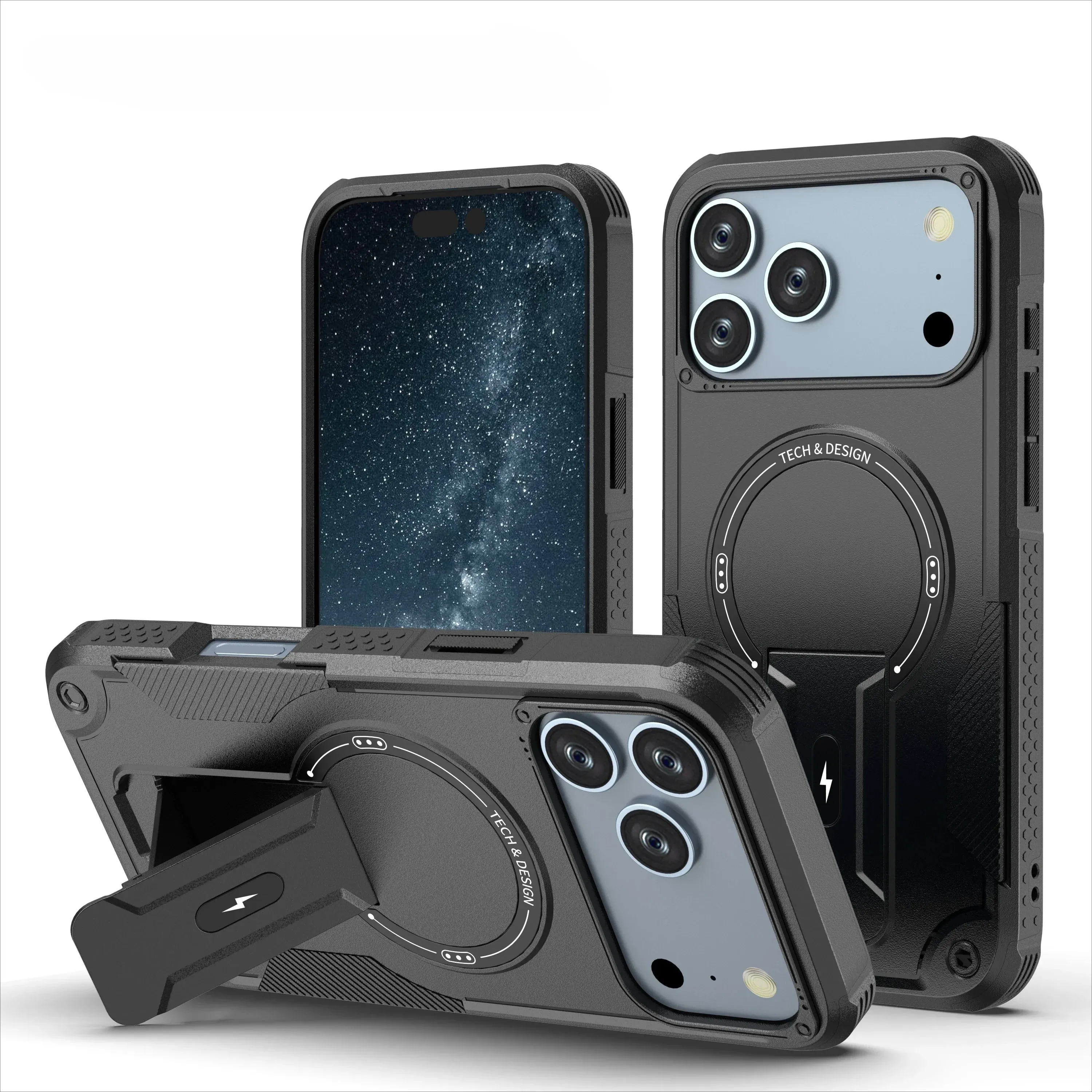 Military Protective Armor Kickstand Case for iPhone 17, 16, 15, 14, 13 & 12 Pro/Pro Max Stylish Aesthetic