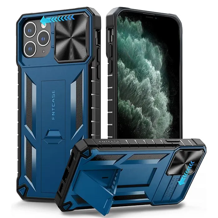 Rugged Texture Grip Enhanced iPhone 11 Pro Max Case: Military Grade Drop Protective Phone Case with Slidable Camera Lens Cover and Kickstand