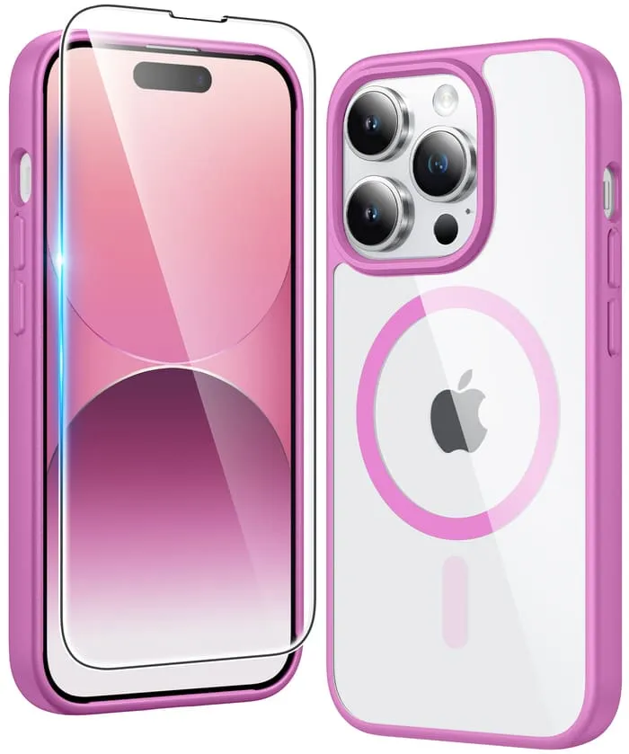 FNTCASE for iPhone 14 Pro Case: Clear Anti Yellowing Magnetic Military Grade Drop Protection Cell Phone Cover - Rugged Shockproof Protective Bumper Transparent Soft Edging Matte Coating Finish