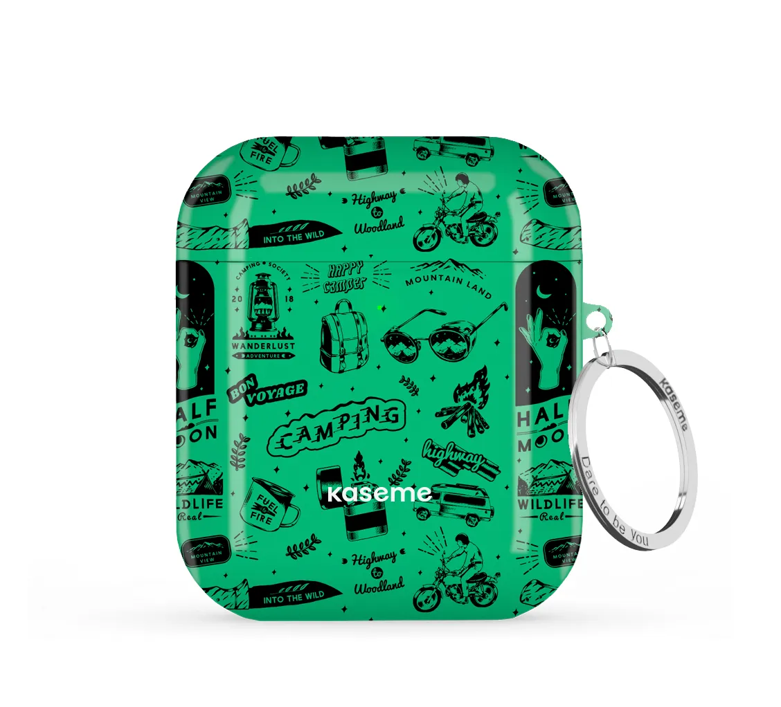 portable ergonomic pocket silicone shell custom name airpods case Escapade Green AirPods Case