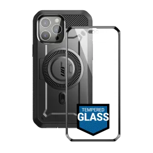 High protection iPhone 14 Pro Max 6.7 inch Unicorn Beetle PRO MAG Rugged Case with Tempered Glass-Black