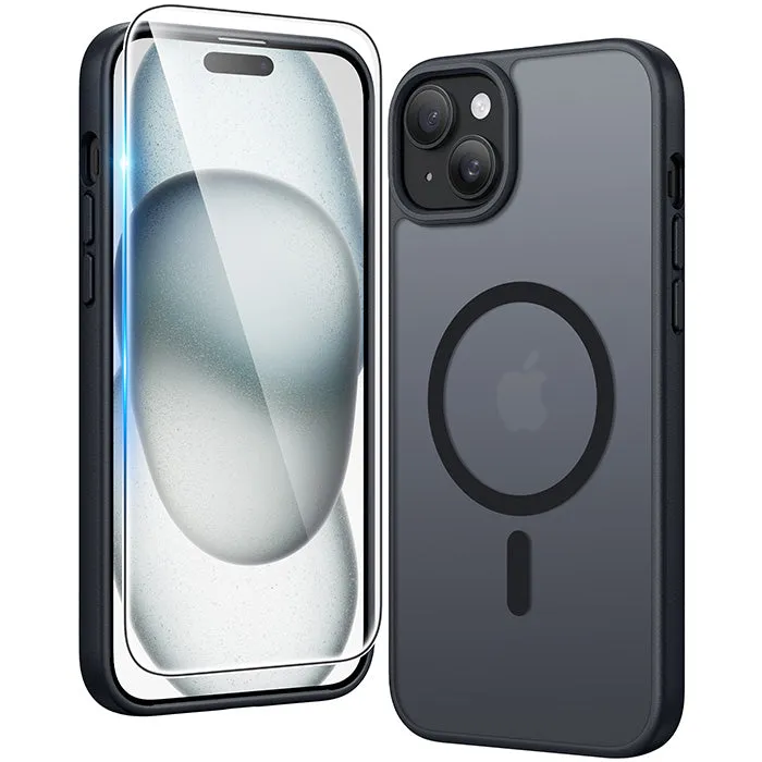 Fashion Texture FNTCASE for iPhone 15 Plus 14 Plus Phone Case: Magnetic Charging Shockproof Magsafe Support - Frosted Oil Spray Touch