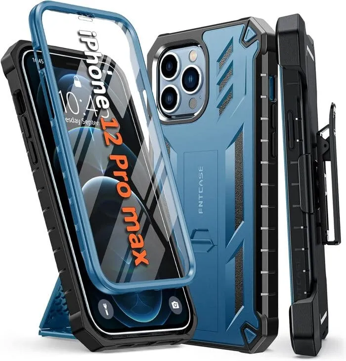 iPhone 12-Pro-Max Full-Body Dual Layer Rugged Protective Phone Case with Belt-Clip Holster and Kickstand Protective Detail Modern Minimalism