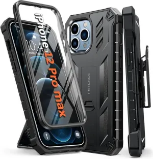 iPhone 12-Pro-Max Full-Body Dual Layer Rugged Protective Phone Case with Belt-Clip Holster and Kickstand Refined Protection