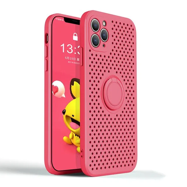 Sporty Appeal Heat Dissipation Honeycombe Phone Case With Holder For iPhone