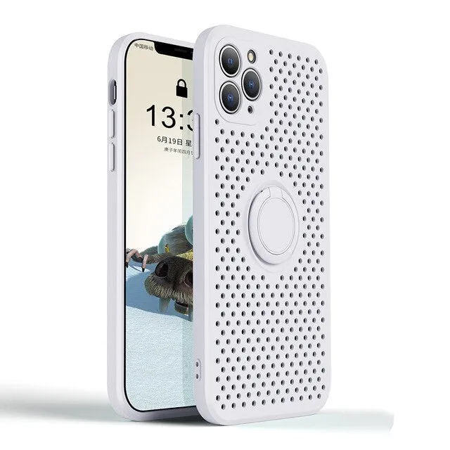 Modern Grip Design Screen Bumper Heat Dissipation Honeycombe Phone Case With Holder For iPhone