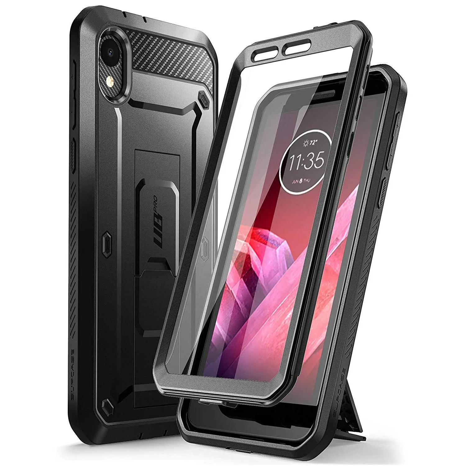 Moto E6 Unicorn Beetle Pro Rugged Holster Case-Black Clear Finish
