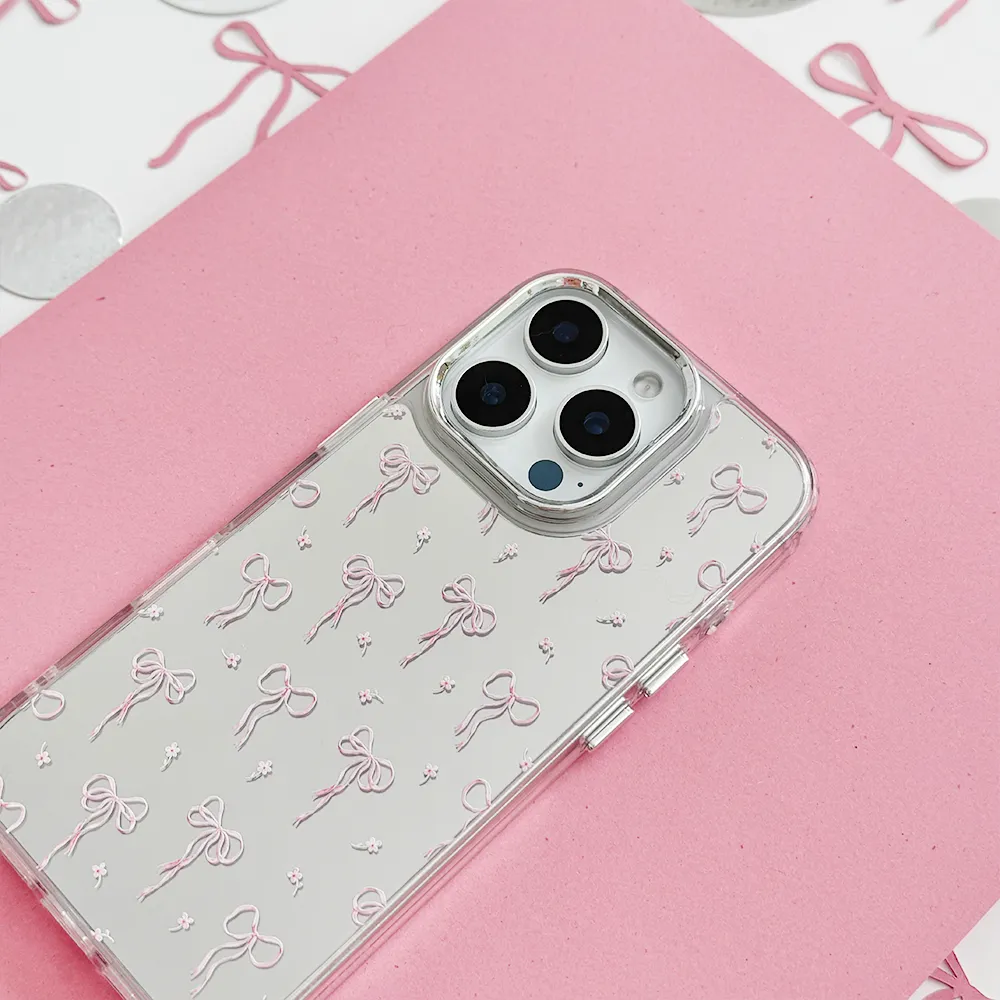 Frosted surface Minimal Shield Mirror Phone Case - Dainty Bows