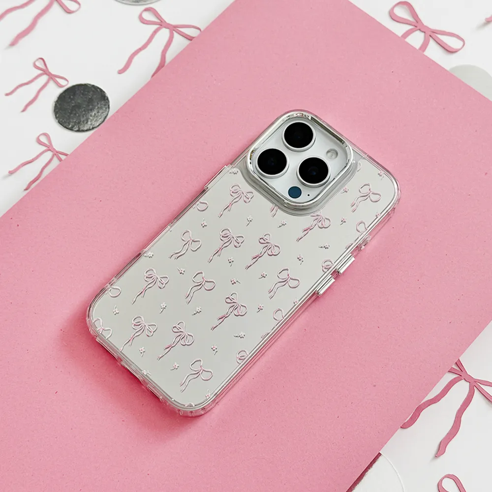 Mirror Phone Case - Dainty Bows Shock Absorption Layer Color Finish