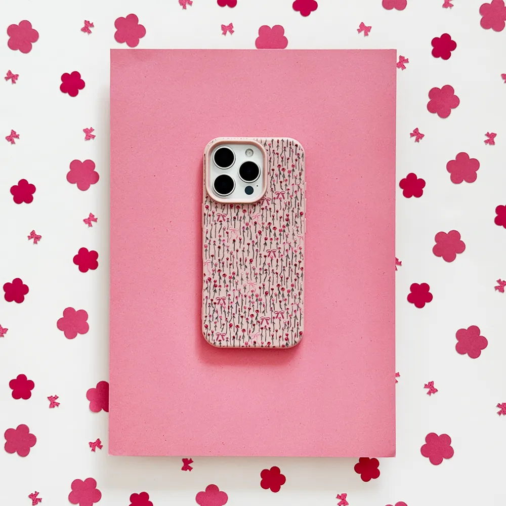 Peony Bow Phone Case Tactile Buttons Matte Surface Design