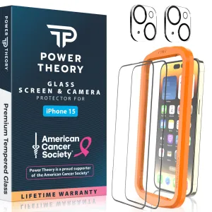 iPhone 15 Tempered Glass Screen Protector with Camera Lens Protectors and Easy Install Kit  [2-Pack] Screen Safety Cover