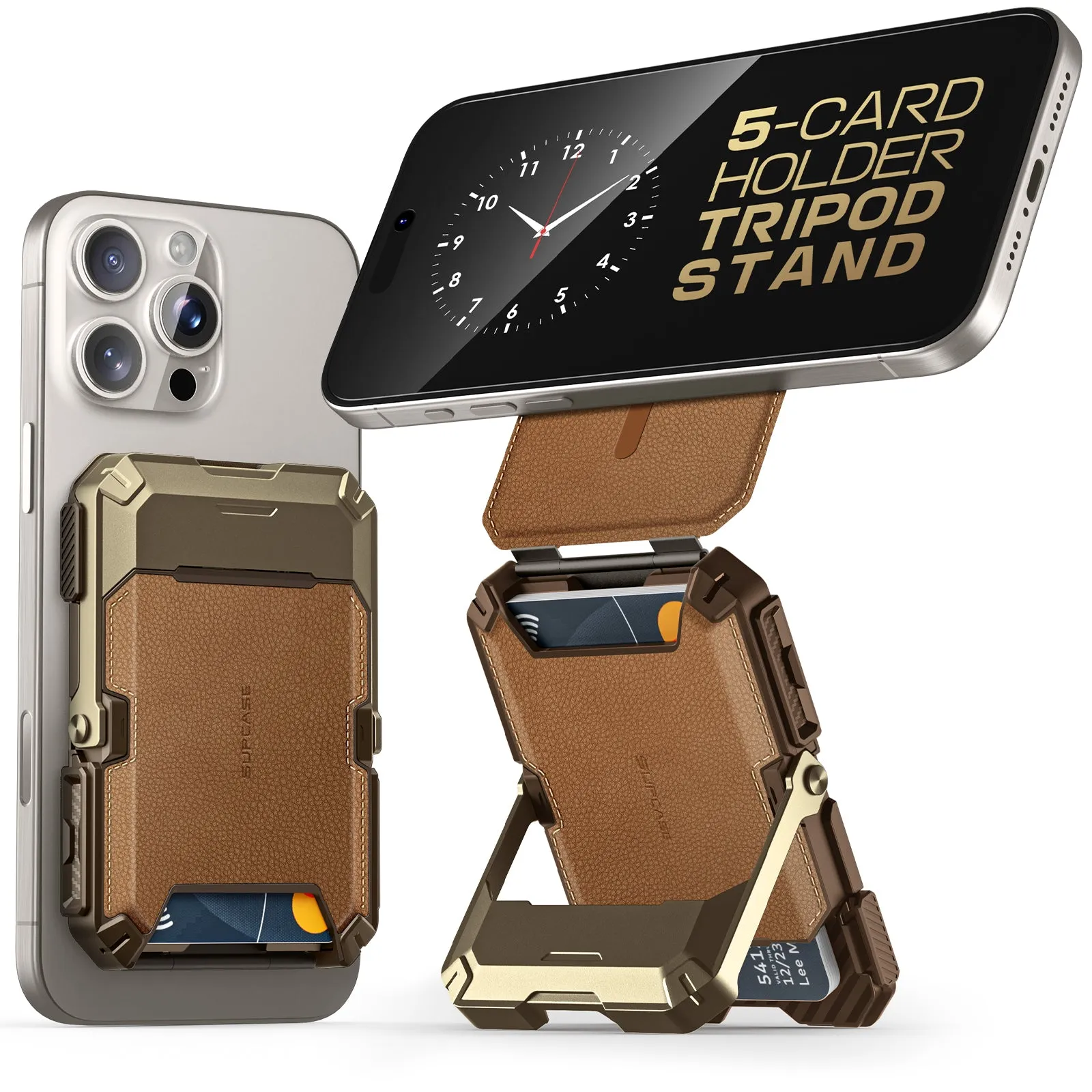 MagFlip Magnetic Wallet with Stand-Brown Slim Card Organizer Fast Access Grab