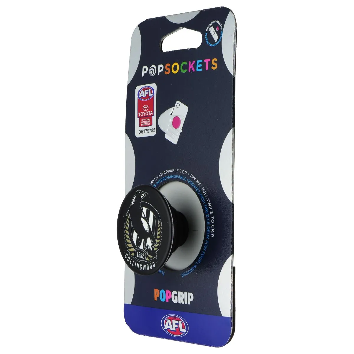 Pop Socket Long-Lasting PopSockets PopGrip Expanding Stand Grip w/Swap Top - AFL Collingwood Magpies