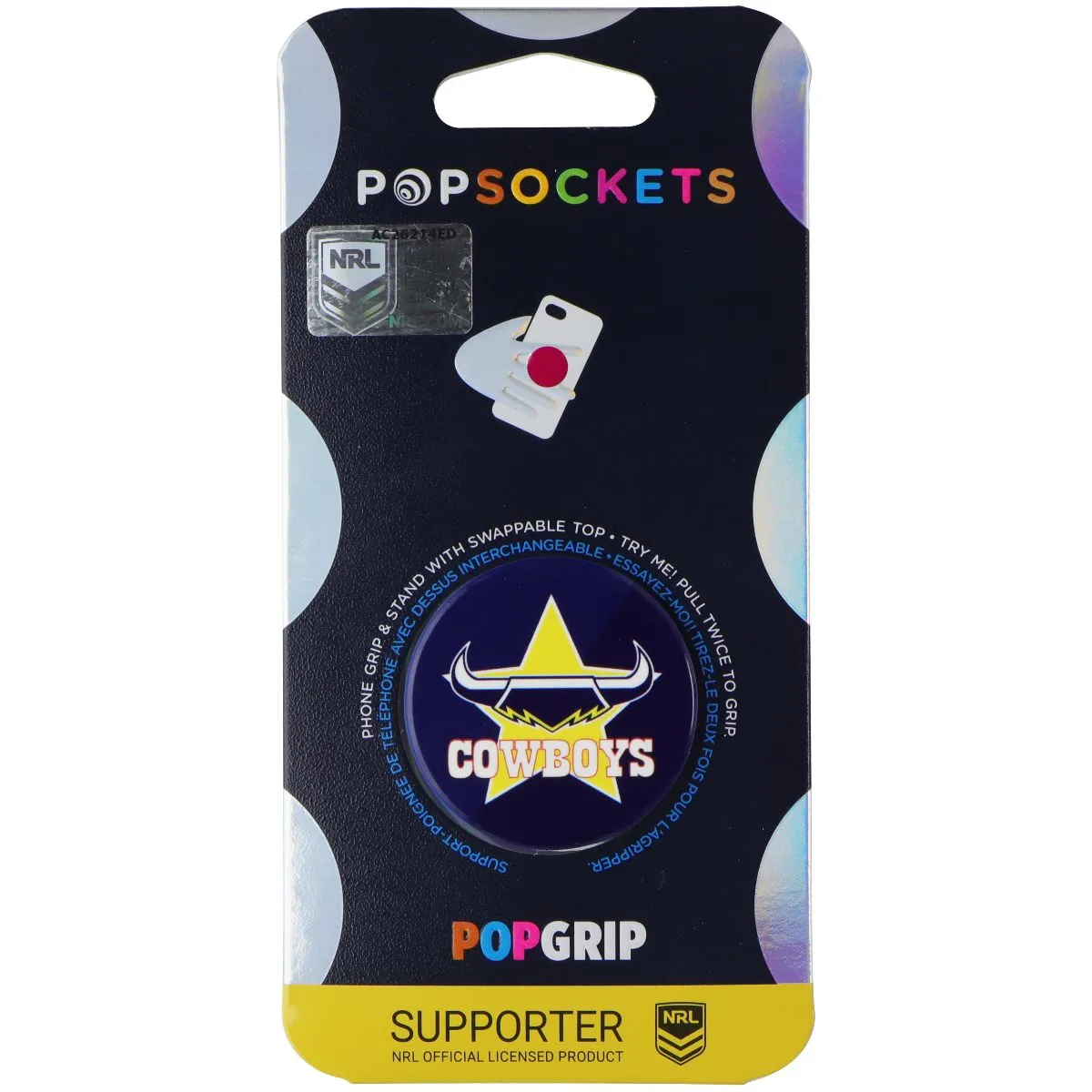 Boost Max Grip PopSockets PopGrip Expanding Stand Grip w/ Swap Top - NRL North Qnsland Cowboys