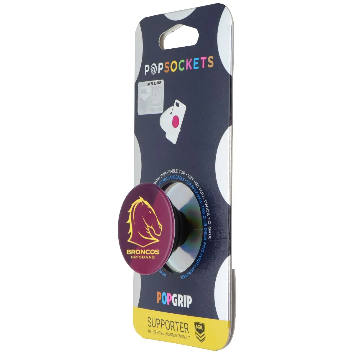 PopSockets PopGrip Expanding Stand Grip w/ Swappable Top - NRL Brisbane Broncos Grip Flex Duo Pop Socket Cartoon Gift