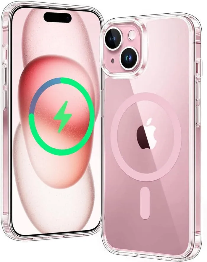 Portable Grip Light Shield iPhone 15 Clear Phone Case: Magnetic Charging Anti Yellowing Shockproof Magsafe Support
