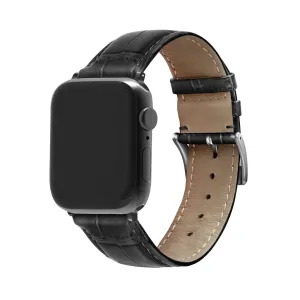 Apple Watch Leather Strap Crocodile Grain (Black) Outdoor Adventure Style Flexible Comfort Strap