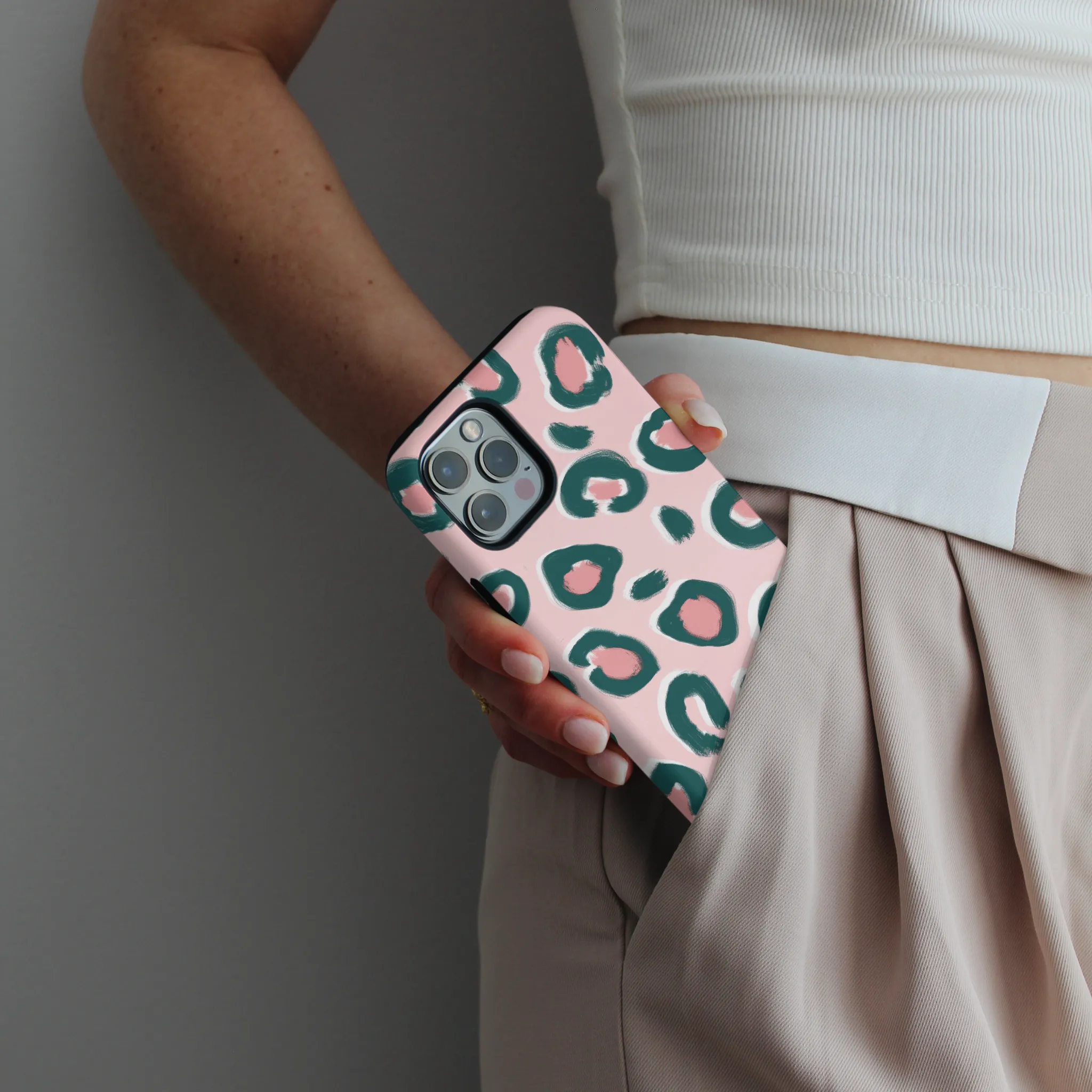 Refined Texture Tough Phone Case - Pink Leopard