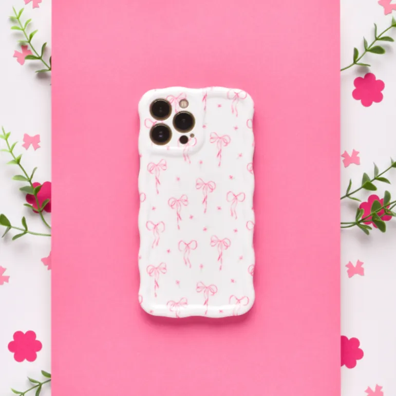 Tactile Buttons Stylish Detailing Wavy Phone Case - Dainty Bows