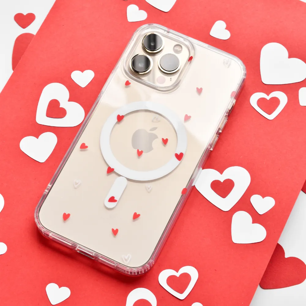 Rugged Texture Design Clear MagSafe? Phone Case - Cute Hearts