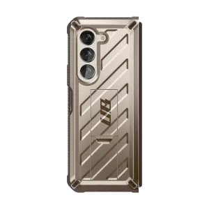 Premium Texture Layer Lightweight Build Quality Galaxy Z Fold5 Unicorn Beetle Kickstand Case with Screen Protector-Cream