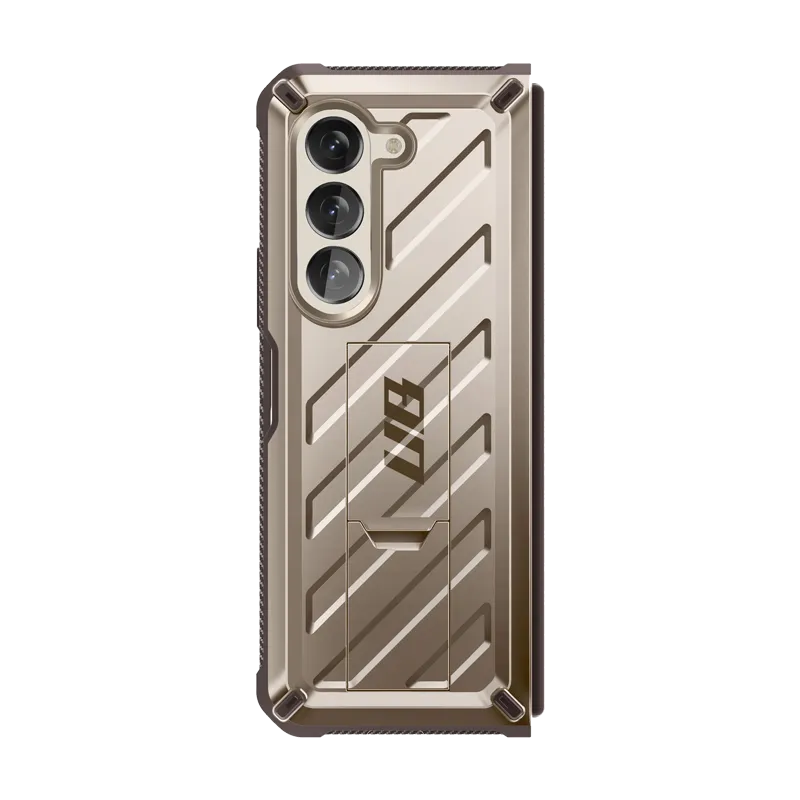 Premium Texture Layer Lightweight Build Quality Galaxy Z Fold5 Unicorn Beetle Kickstand Case with Screen Protector-Cream