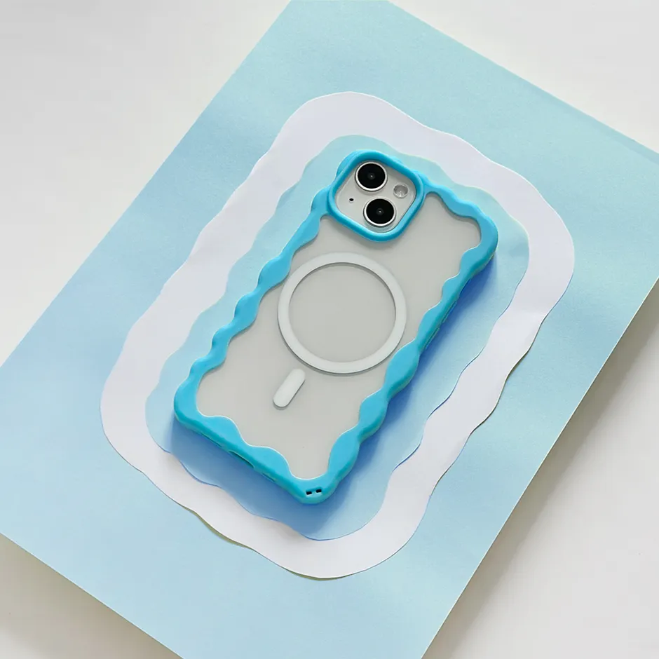 Protective Frame Design Wavy MAGSAFE? Clear Phone Case - Blue