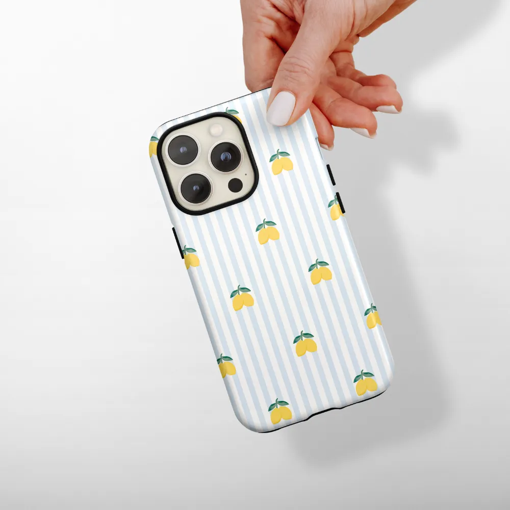 Durable Build Texture Tough Phone Case - Blue Striped Lemons